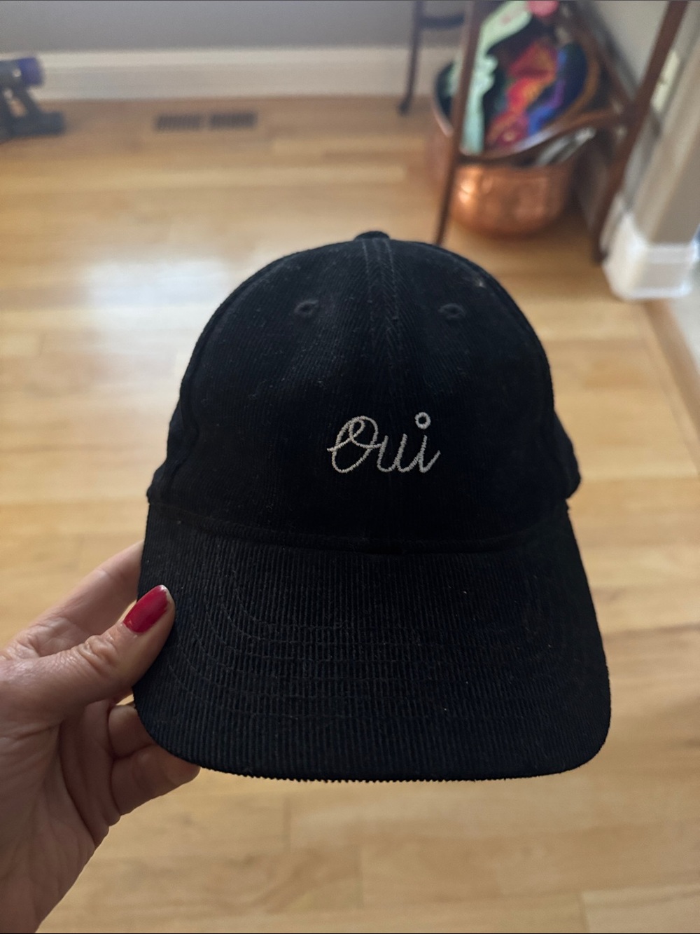 Black Claire V 'Oui' Embroidered Corduroy Baseball Cap